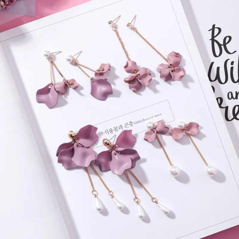 Korean Style Cute Flower Dangle Earrings For Women 2019 New Fashion Sweet Charm Swing Earrings Female Wholesale Jewelry Gift