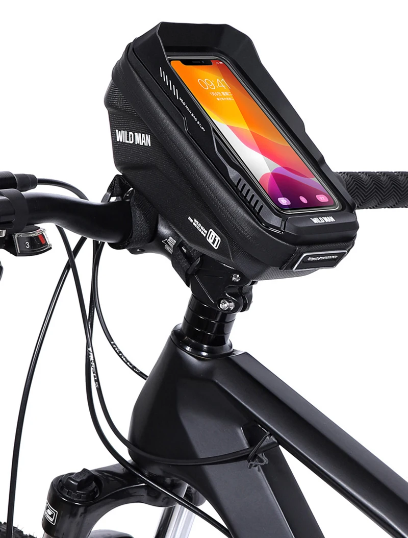 WILD MAN Rainproof Bicycle Bag Hard Shell Bike Front Bag Touch Screen Cycling Bag 6.7 Inch Phone Case Bag Bicycle Accessories