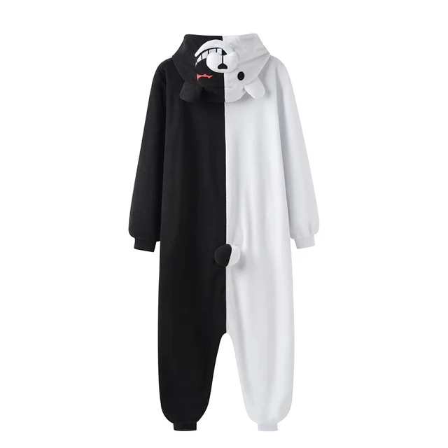 YESKIGU Monokuma Kigurumis Pajama Adult Onesie Anime Bear Jumpsuit Black White Animal Pajamas Women Halloween Party Suit Overall 2