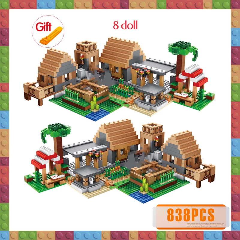

My World The Farm Cottage Building Blocks Technic Compatible Legoingly Village House Figures Brick Gift Toys for Children