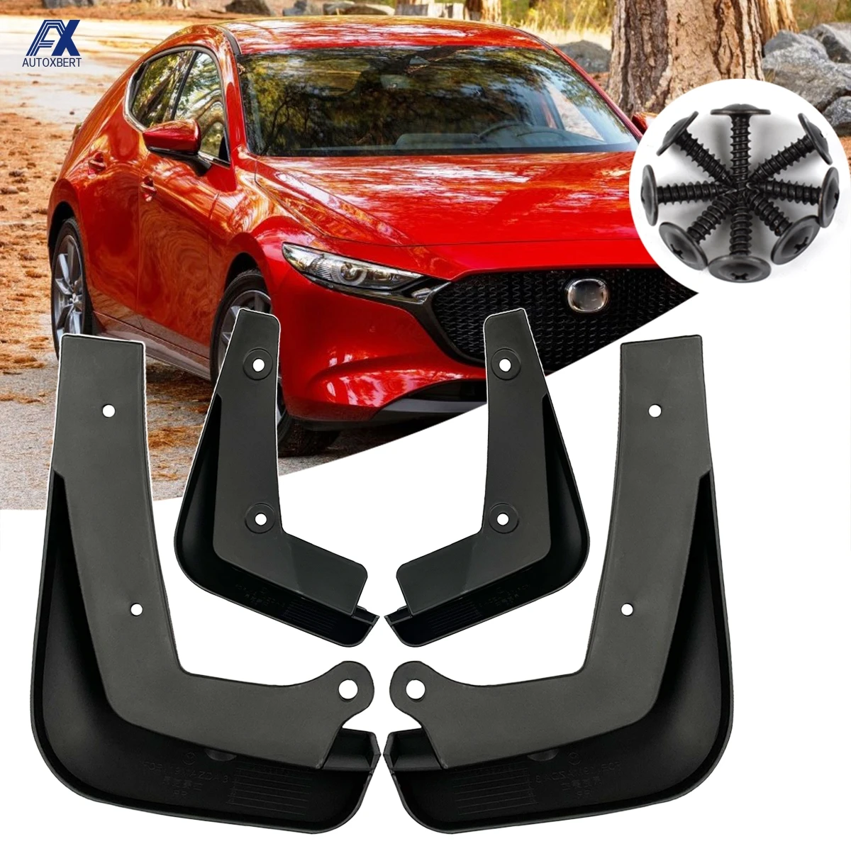 Car Mud Flaps Splash Guards Replacement for Mazda 3 Sedan 4dr 2019 2020 2021 Custom Front Rear Mudguard Kit Molded Fender Mudflaps Full Protection Auto Accessories,4-pc Set 