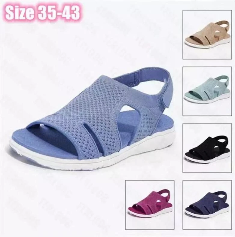 Sandalias planas cómodas informales para mujer, de verano, talla 43, 2022|Sandalias de mujer| - AliExpress