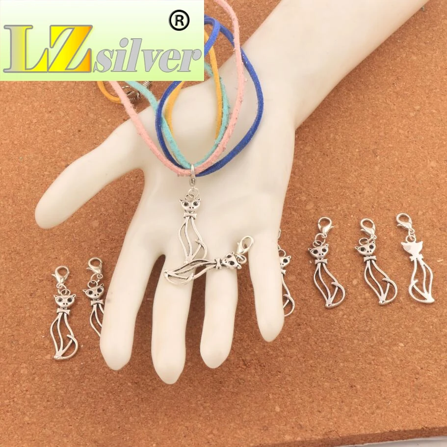 102PCS Zinc Alloy Hollow Slim Cat Clasp European Lobster Trigger Clip On Charm Beads C1162 11x48 mm