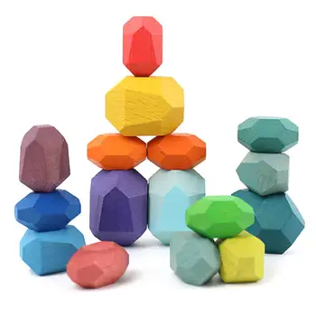 

Baby Toy Wooden Jenga Building Block Colored Stone Creative Educational Toys Nordic Style Stacking Game Rainbow Stone Wooden Toy