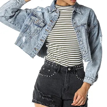 

Spring And Summer New Denim Jacket Women's Hole Short Cute Women's Denim Jacket Embroidered 2020