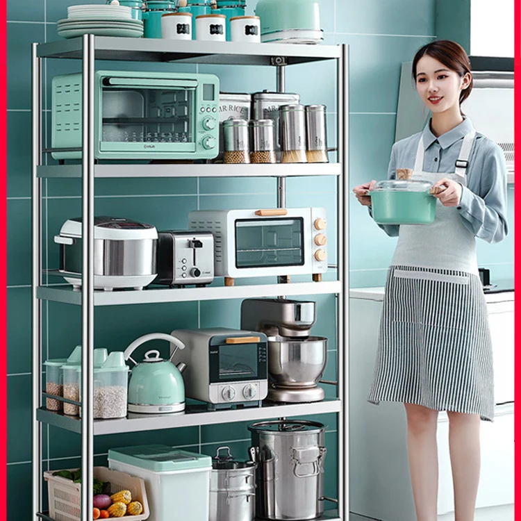 

Three-layer storage rack for floor multi-layer storage rack domestic microwave oven rack of stainless steel kitchen storage rack