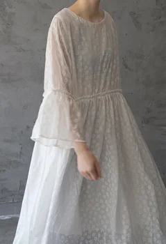 

Chinese restro style new loose lace embroidery flare sleeve women dress summer fashion