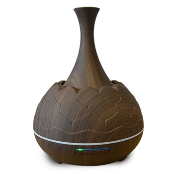 

400Ml Ultrasonic Air Humidifier Aroma Essential Oil Diffuser with Wood Grain 7 Color Changing Led Lights for Office Home Dark Br