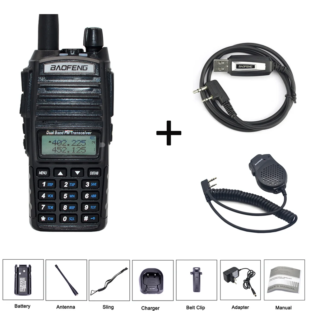 uv82-mic-cab Baofeng UV-82 рация 8 Вт двойной PTT двухстороннее радио 2800 мАч Двухдиапазонный портативный 10 км приемопередатчик UV82 рация CB радио - Цвет: uv82-mic-cab