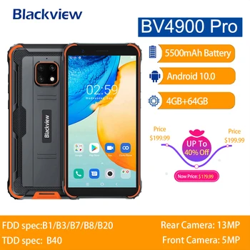Перейти на Алиэкспресс и купить Blackview BV4900 Pro IP68 прочный телефон Android 10 водонепроницаемый мобильный телефон 5580 мАч NFC 5,7 дюймов 4G мобильный телефон 4 Гб 64 Гб Восьмиядерный