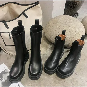 

2020 Luxury Chelsea Boots Women Chunky Heel Platform Ankle Boots Slip on Long Tube Martin Boots Autumn Winter Shoes Brand Design