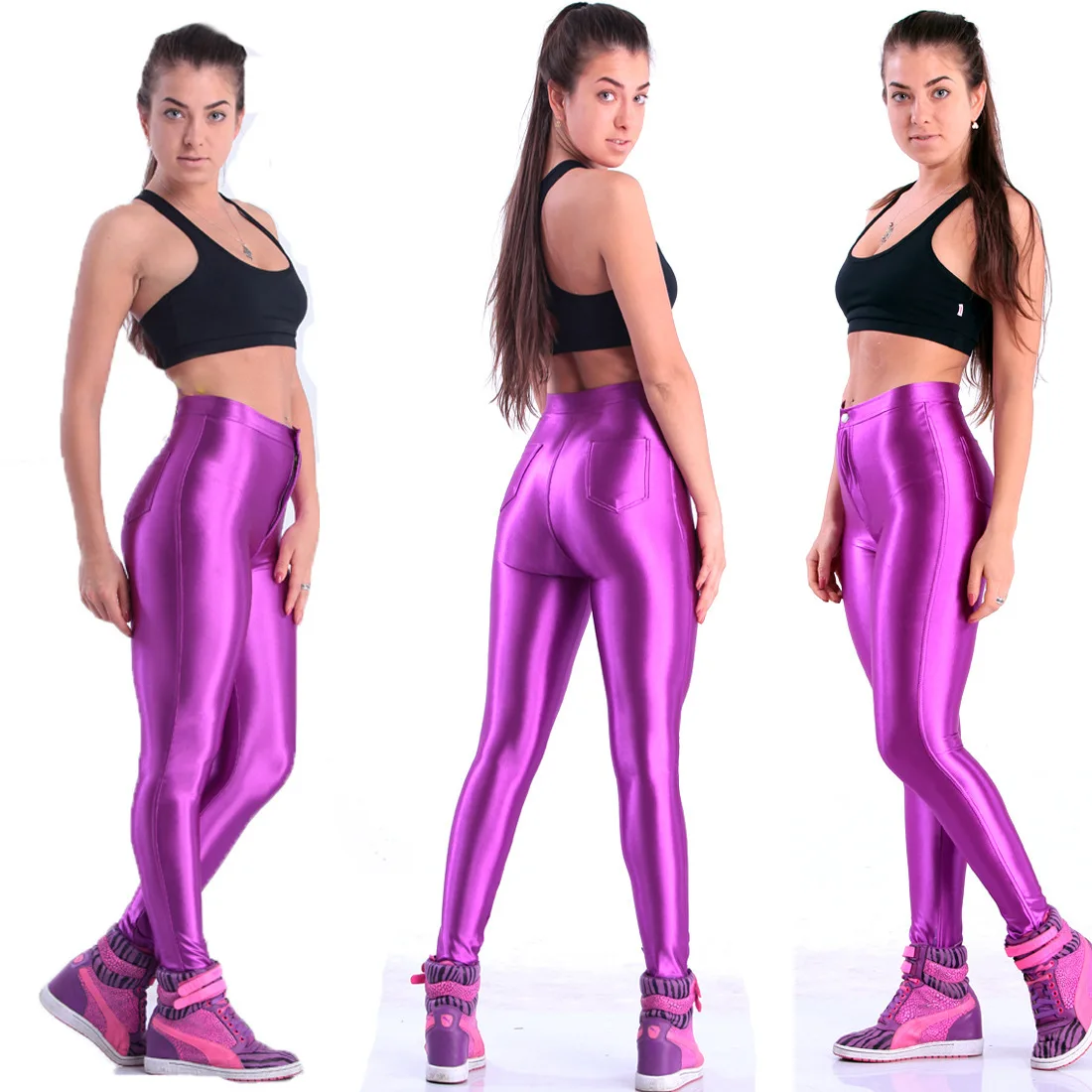 American Style Pencil Pants Shiny Disco Pants High Waist Women 'S Trousers Leggings Pants