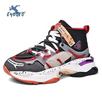 

New Platform Men's Running Shoes 2019 Trend Men Sneakers Increased Sneakers Black Red Fitness Lightweight Casual Shoes