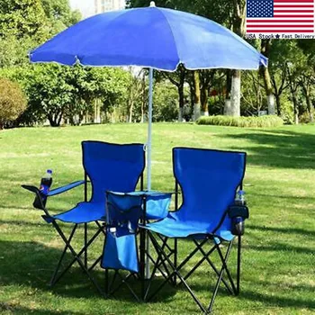

Foldable Picnic Beach Camping Double Chair+Umbrella Table Cooler Fishing Fold Up