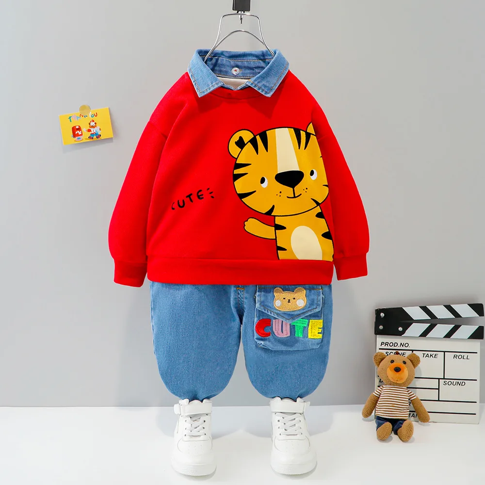 

Baby Clothes Suit Infants Cute Animal Print Cotton Sweater + Denim Trousers 2Pcs Toddler Girls Set Baby Boy Clothes Kids Outfits