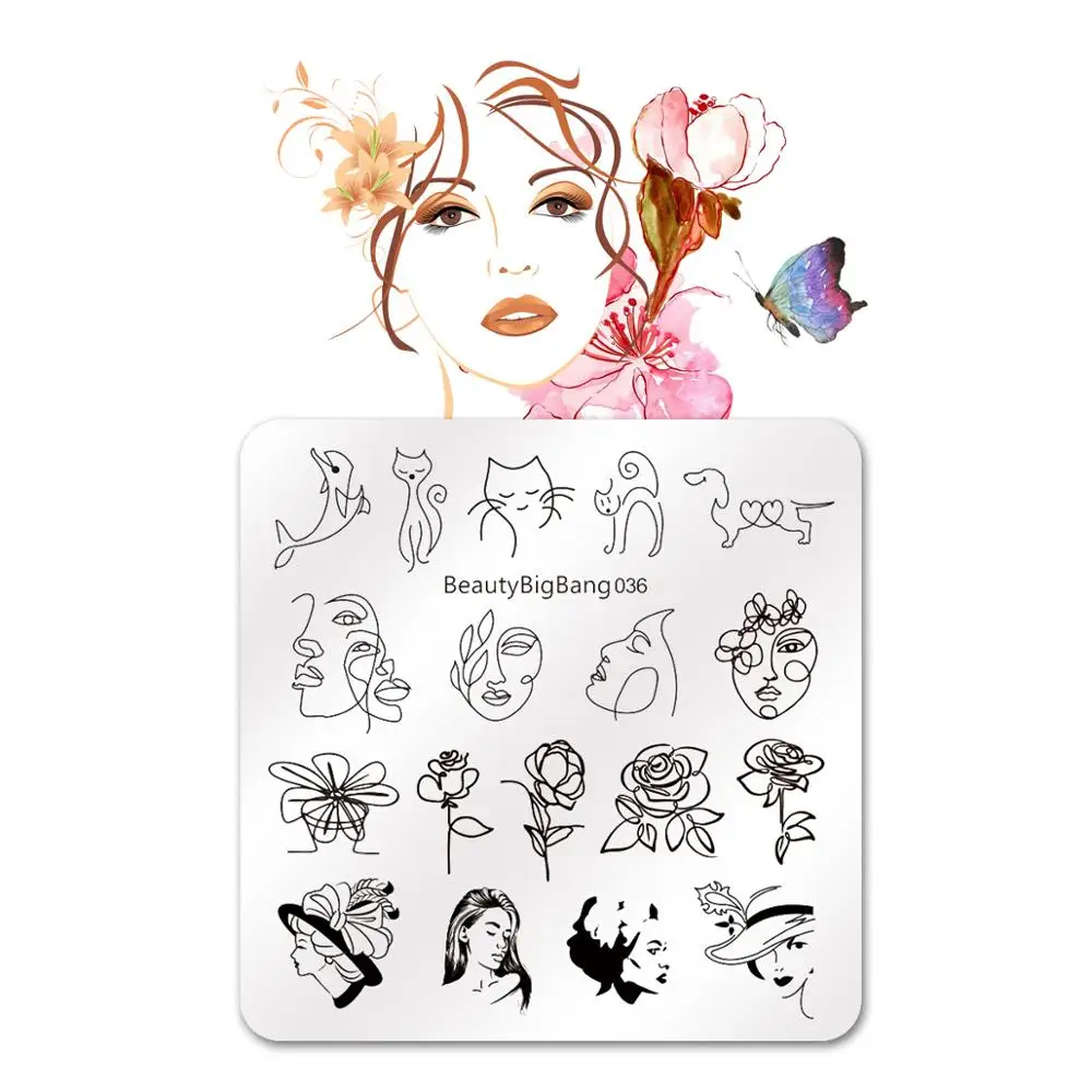 BeautyBigBang новые пластины для штамповки ногтей Роза молодой девушки полосатый Кот