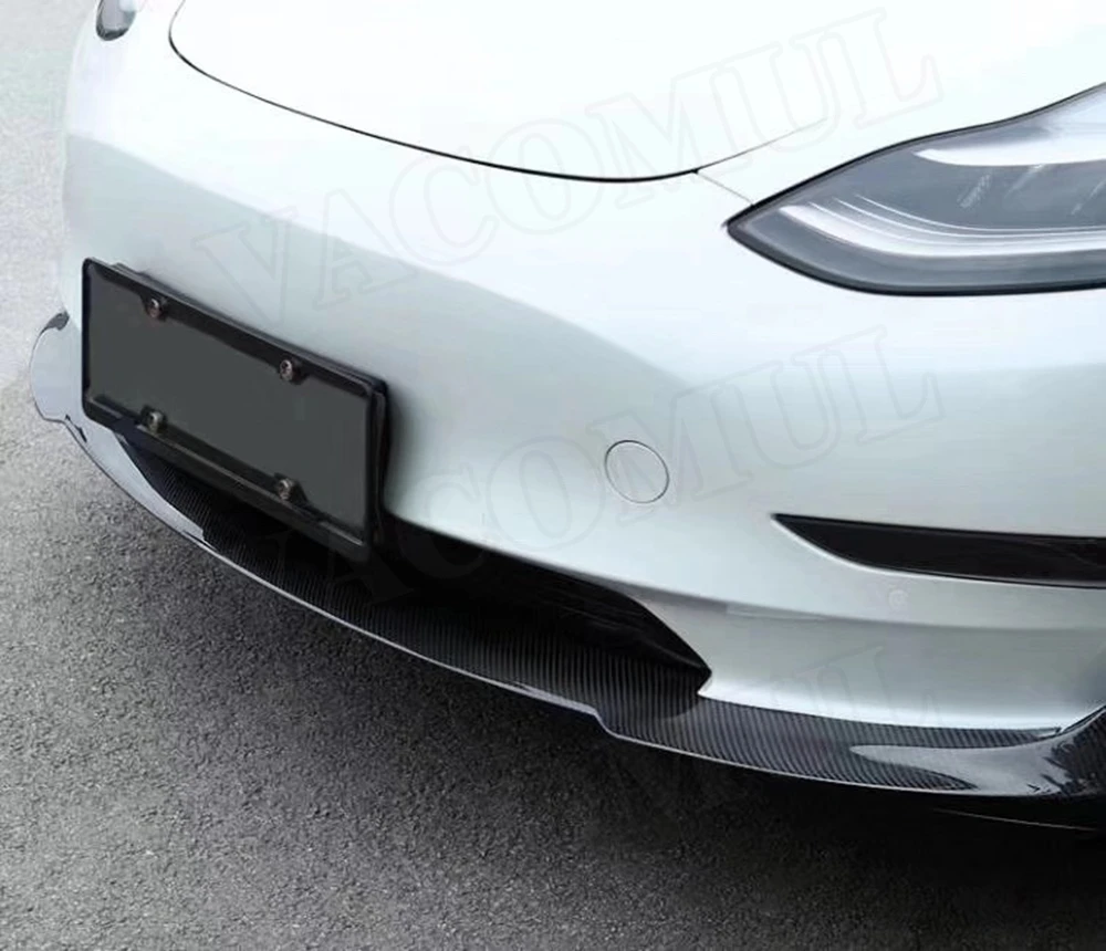 Углеродное волокно передний бампер автомобиля губы разветвители спойлер наборы для тела Tesla модель 3