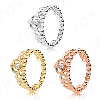 

YinDX 925 sterling silver ring classic simple hollow crown 3 colors European women's wedding ring gift fine jewelry