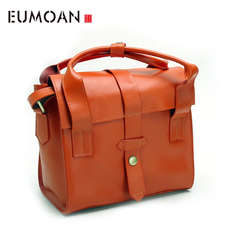 EUMOAN New saddle bag leather shoulder bag Japanese and Korean Academy wind hand skewed cross