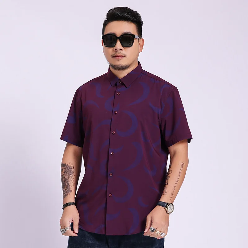 

Plus Fat plus Size Men Short Sleeve Shirt Fat Man Leisure Loose Extra Large Fat Business Half Sleeve Shirt