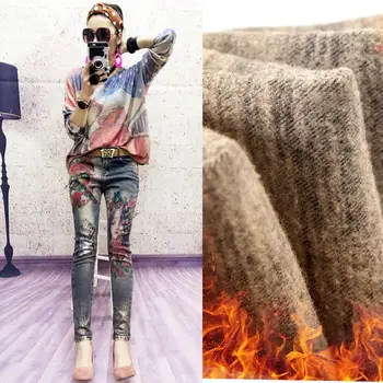 

Winter women's new jeans plus hair elastic printed denim trousers women