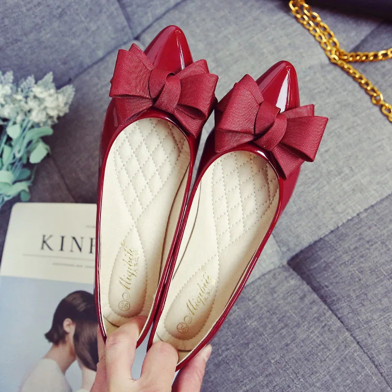 Summer Fashion Women's Flat Shoes Red Woman Flats Casual Loafers Soft Slip On Bow-knot Pointed Toe Daily Flat Big Size 43 AB052