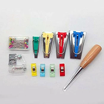 

Fabric Bias Binding Tape Maker Kit Patchwork Binder Foot Awl Clips Pins Household DIY Sewing Quilting Tool AC889