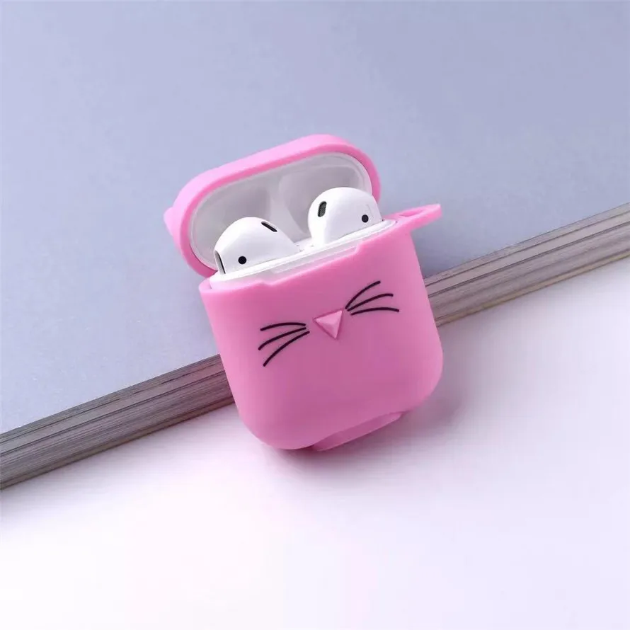 Модный чехол с милым котом для пар Airpods, Жесткий ПК, беспроводные bluetooth наушники чехол для Air Pods, аксессуары для наушников - Цвет: Розовый