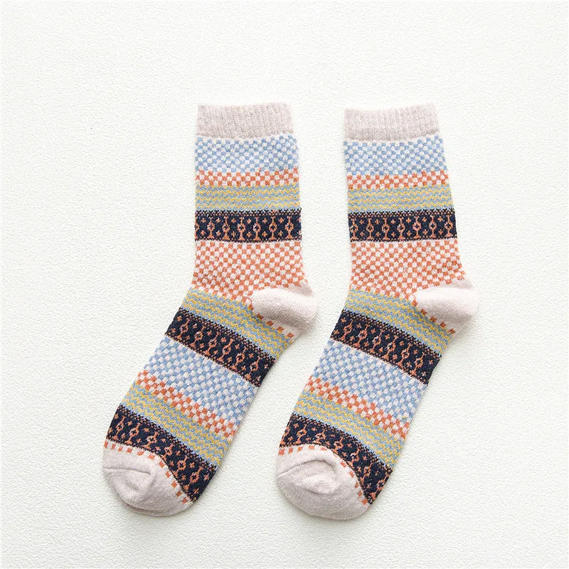1 пара мужских носков, винтажные полосатые зимние теплые носки из мериносовой шерсти для подростков, толстые теплые носки из кроличьей шерсти для мужчин - Цвет: Бежевый