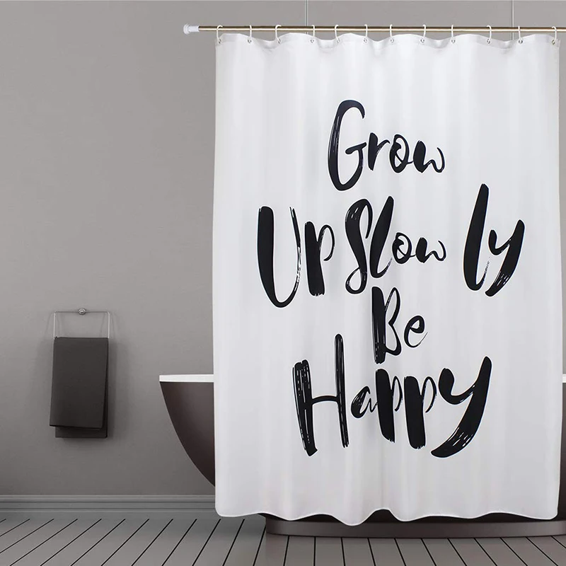 UFRIDAY Funny Black Words Fabric Shower Curtain White Polyester Soft Bath Curtain with Hooks Durable Waterproof Bathroom Curtain - Цвет: Белый