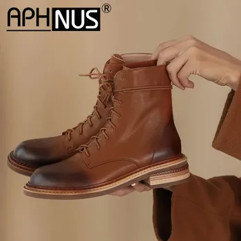 

APHNUS Womens Boots Riding Short Ankle Booties Flats Low Mid Heels Pumps Woman 2020 Shoes For Women New Boot