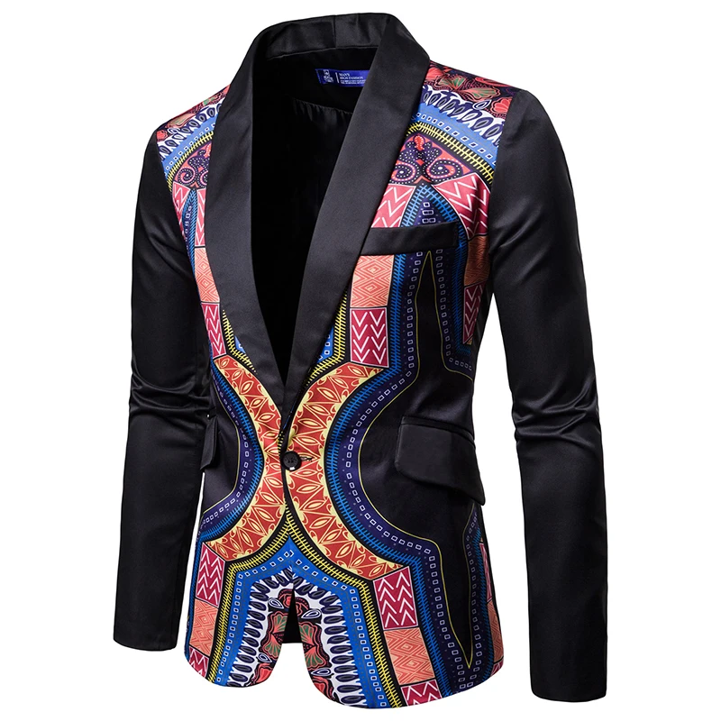 Fashion Men Personality one button suit jacket Africa style print Suit coat man dress costume autumn suit plus size 3XL