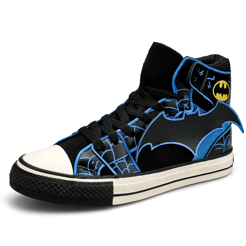 COOLVFATBO обувь с изображением Бэтмена; Повседневная Вулканизированная обувь для мужчин; парусиновая обувь на плоской подошве со шнуровкой; высокие кроссовки для мальчиков; сезон весна-осень - Цвет: Black White