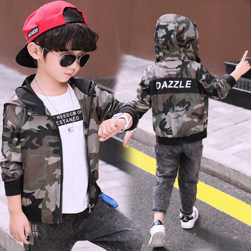 

BOY'S Camouflage Jacket Spring Clothing New Style Childrenswear Children Baby Children Casual Long Sleeve Hooded Short Coat Fash