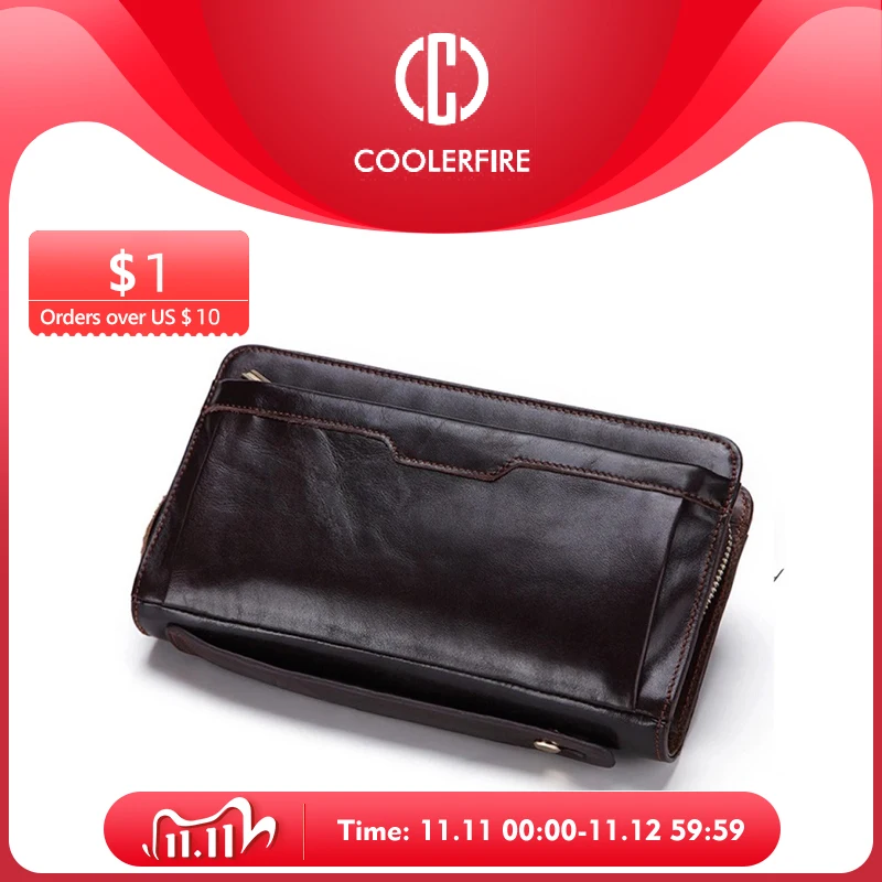 

New Hot High Quality Men's Wallet Genuine Leather Luxury Wristband Multi-functional Wallets Long Money Bag for male PJ006