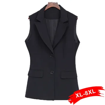 

Women Plus Size Elegant Single Breast Black Vest 4Xl 5Xl 7Xl Office Lady Sleeveless Pocket Coat Colete Feminino Outwear