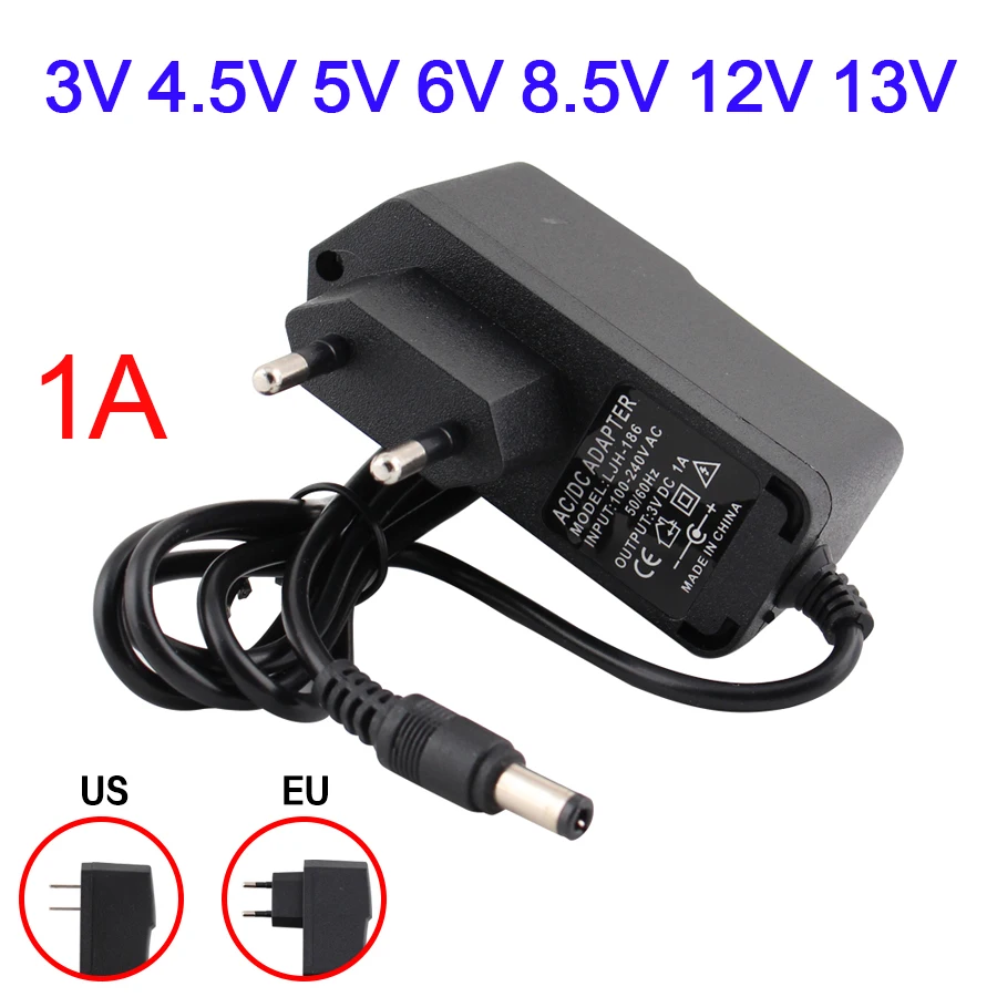

5V Power Supply Adapter Charger Universal US EU Adapter Plug DC 3V 4.5V 5V 6V 8.5V 12V 13V 1A Power Adapter For Led Light Lamp