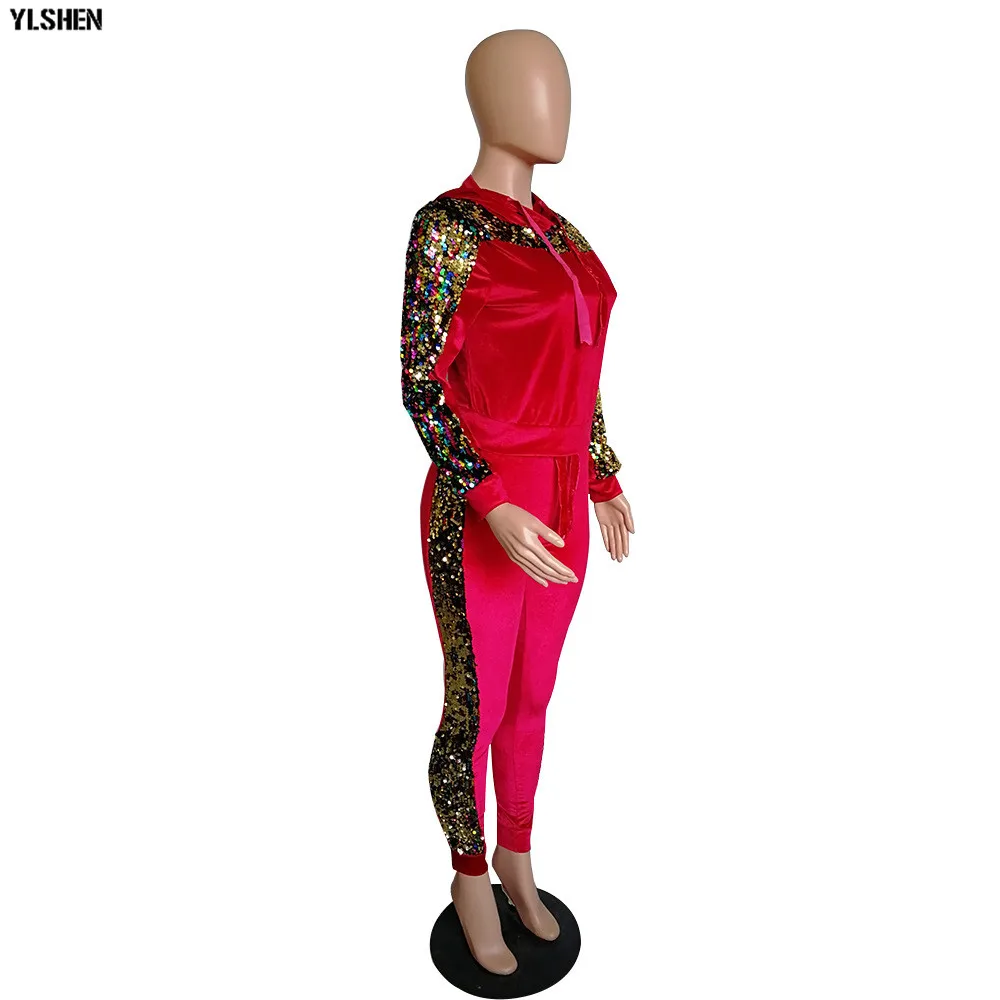 2 Two Piece Set Velvet Tracksuit Women Sexy Sequins Jogging Femme Plus Size Long Sleeve Tops +Pants Sweat Suits Matching Sets 20