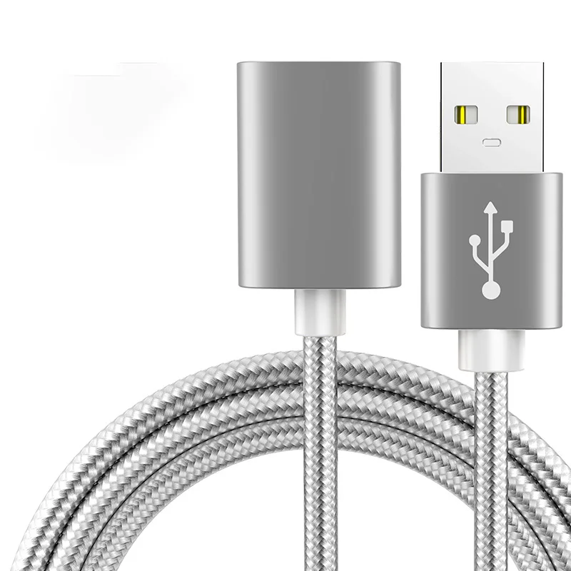 Серебристый Новое поступление USB удлинитель Мужской Женский удлинитель нейлоновый плетеный провод расширенное соединение для клавиатуры мышь U диск - Цвет: Серебристый