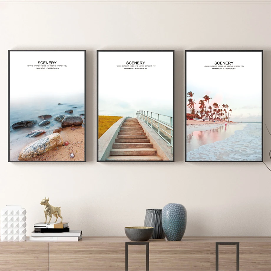 

Beach Palm Tree Stone Stairs Nordic Posters And Prints Wall Art Print Canvas Painting Wall Pictures For Living Room Home Decor