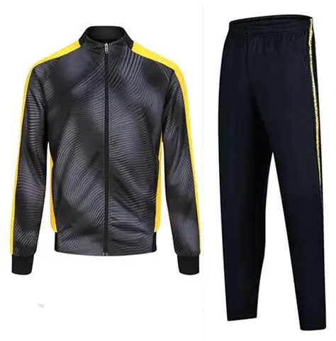 Футбольный костюм, мужские футбольные куртки, штаны, пальто на молнии, Молодежный спортивный комплект, для фитнеса, бега, длинный тренировочный костюм, Осень-зима, сделай сам - Цвет: Black suit