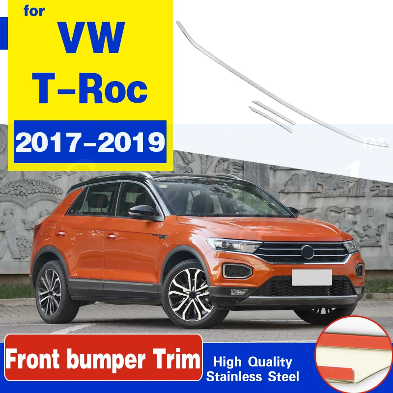 

Car Front Bumper Trim Stickers Garnish Cover Stainless Steel Strips for Volkswagen VW T-roc Troc 2017 2018 2019 Accessories