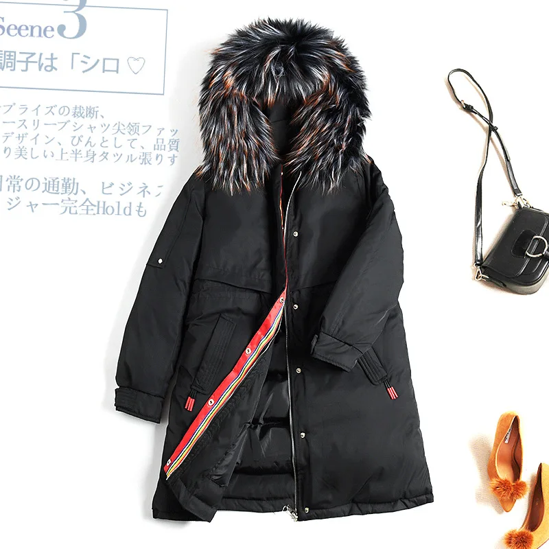 

2019 Winter Back Embroidered Mid-length Long Sleeve Hooded Large Fur Collar Cotton-padded Clothes Cotton Coat 2464