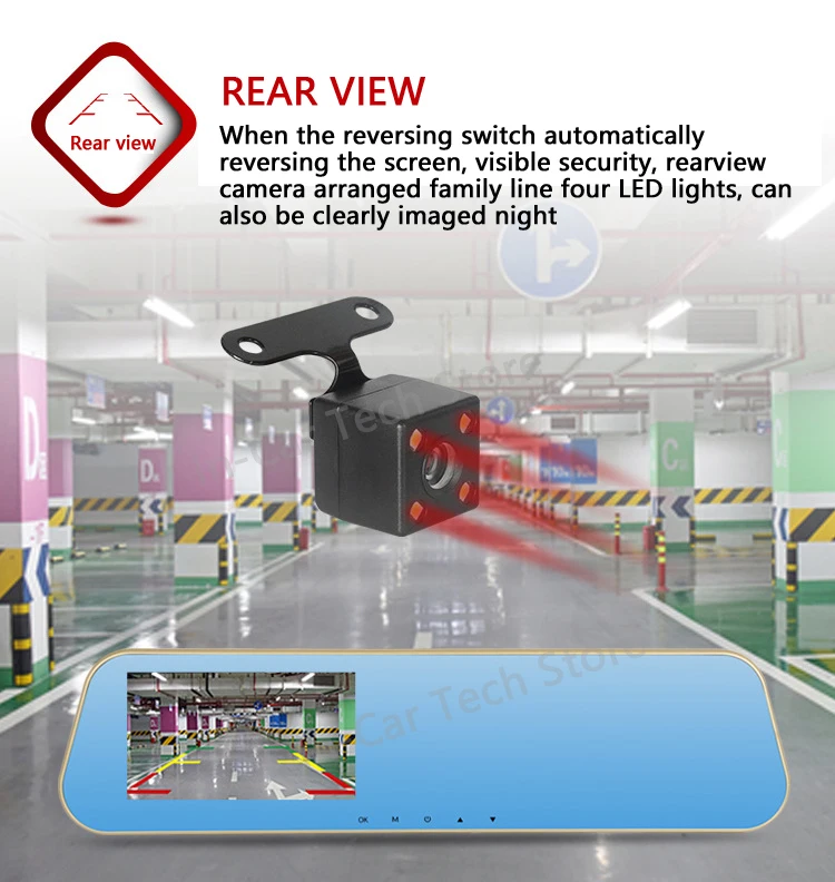 4.3- Inch Dash CAM Dual - Lens 1080P Rearview Mirror Dash CAM 11