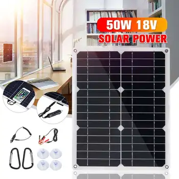 

50W 18V Solar Panel Dual 12V/5V DC USB Monocrystaline Solar Cells Flexible Solar Charger For Car RV Boat Battery Charger