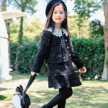 

2 pcs/set Black Dress+Cardigan Coat For Girls Princess Dresses Party Clothing Set for Flower Children Mermaid Dress Clothed