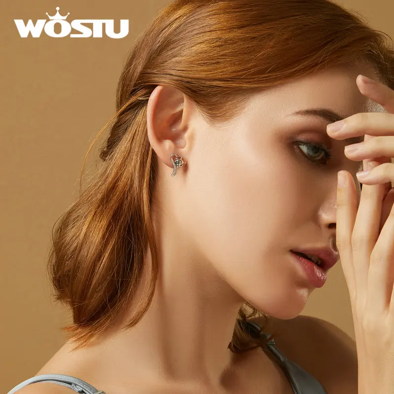 WOSTU подлинные 925 пробы серебряные маленькие серьги в виде лисьей морды милые любовь форма серьги для тела для женщин ювелирные изделия изготовление CTE312