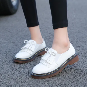 

Women Bowtie Tassel Platform Autumn Derby Shoes Ladies Flat Oxfords Patent Leather Slip On Female Comfort Fashion Footwear Z3-06