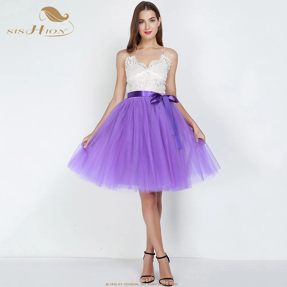 Purple SISHION 7 слоев Модная Тюлевая юбка плиссированные юбки-пачки QY0342 Женская Нижняя юбка подружки невесты винтажная юбка миди - Цвет: Purple