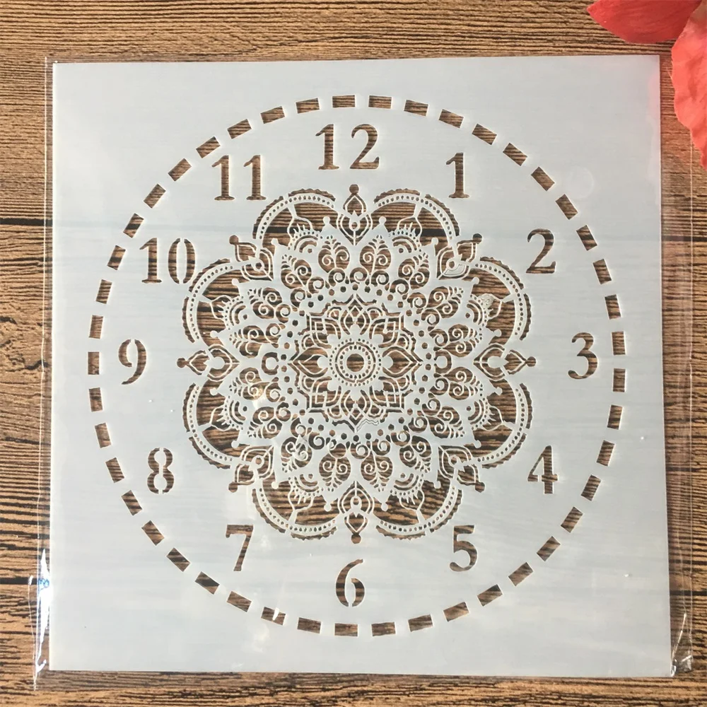 

15*15cm Clock Flower Dial DIY Layering Stencils Painting Scrapbook Coloring Embossing Album Decorative Card Template
